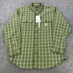 Carhartt FR Shirt Mens Large Green Plaid Flame Resistant Rugged Flex TW4507-FRM